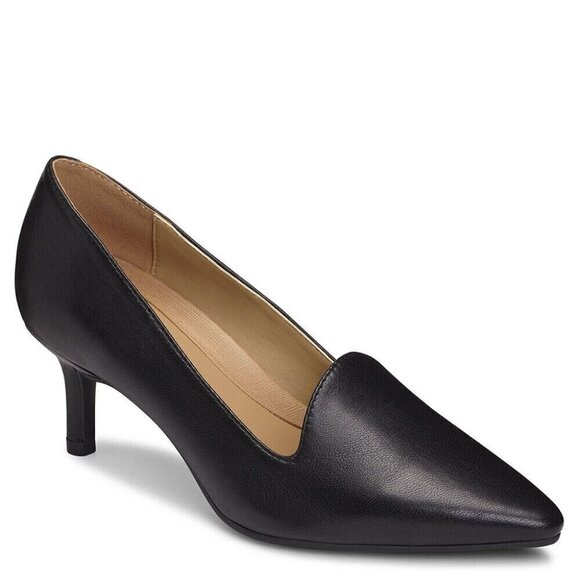 Aerosoles Macrame Black Leather Pointed Toes Heels Dressy Corportate NEW 9.5 M - Picture 1 of 8